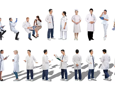 Healthcare Workers In Various Poses And Professional Attire On White Background 3d model
