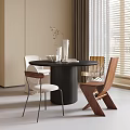 Modern Dining Table and Chair Combination Dining Chair Round Dining Table 3d model