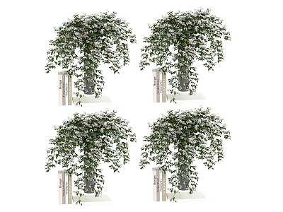 Decorative Ornament Set with Green Plants White Flowers and Hanging Branches on Display Stands 3d model