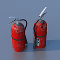 Two Red Fire Extinguishers With Black Straps Nozzles And Worn Surfaces 3d model