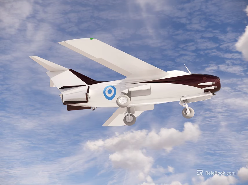 White and Dark Brown Passenger Plane With Blue Circular Logo Flying In Sky With Clouds 3d model 