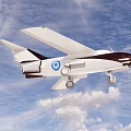 White and Dark Brown Passenger Plane With Blue Circular Logo Flying In Sky With Clouds