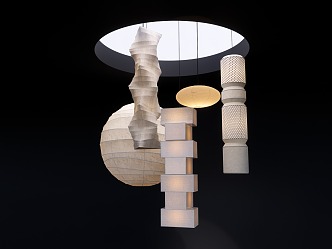 Chandelier Stairwell Chandelier Villa Chandelier and Paper Lamp 3d model