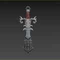 Decorative Fantasy Sword With Skull Embellished Hilt Red Accents And Sharp Metallic Blade