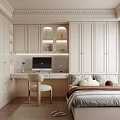 Modern Bedroom Interior Design With White Cabinets Desk Computer And Bed 3d model