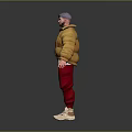 Game Movie Character With Purple Hair Golden Puffer Jacket Red Pants And White Shoes