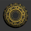 Elegant Dark Blue Vase With Intricate Gold Patterns And Gold Rim