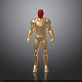 Detailed Golden Humanoid Model With Red Head In Standing Pose 3D Sculpture
