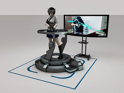 User Standing On VR Experience Platform With Headset And Large Screen 3d model