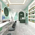 Modern Beauty Hair Salon Interior With Green Walls White Workstations And Product Displays