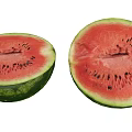Fresh Ripe Watermelon Halves With Red Flesh Black Seeds And Green Rind