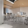 Public Office Space For Paper Butler With Modern Design Office Desks Chairs And Green Plants