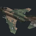 Military Fighter Jet with Camouflage Paint Weaponry and Cockpit Flying in Dark Background