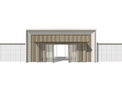 Modern Entrance Gate With Wooden Frame Glass Doors And White Wall Design 3d model