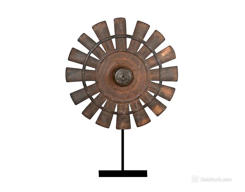 Vintage Metal Wheel Shaped Decorative Ornament Set With Black Base For Home Decor 3d model 