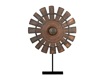 Vintage Metal Wheel Shaped Decorative Ornament Set With Black Base For Home Decor 3d model