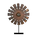 Vintage Metal Wheel Shaped Decorative Ornament Set With Black Base For Home Decor
