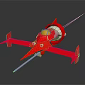 Red Futuristic Spaceship Model With Sharp Wings Yellow Cockpit And Metallic Finish