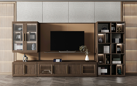 New Chinese TV Background Cabinet TV Cabinet 3d model