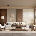 Modern Chinese Living Room Interior Design With Sofa Coffee Table And Decorative Paintings