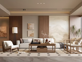 Quiet Style Living Room Antique Style Living Room Sofa Coffee Table Combination Leisure Sofa Chair Jewelry Decoration Background Wall 3d model