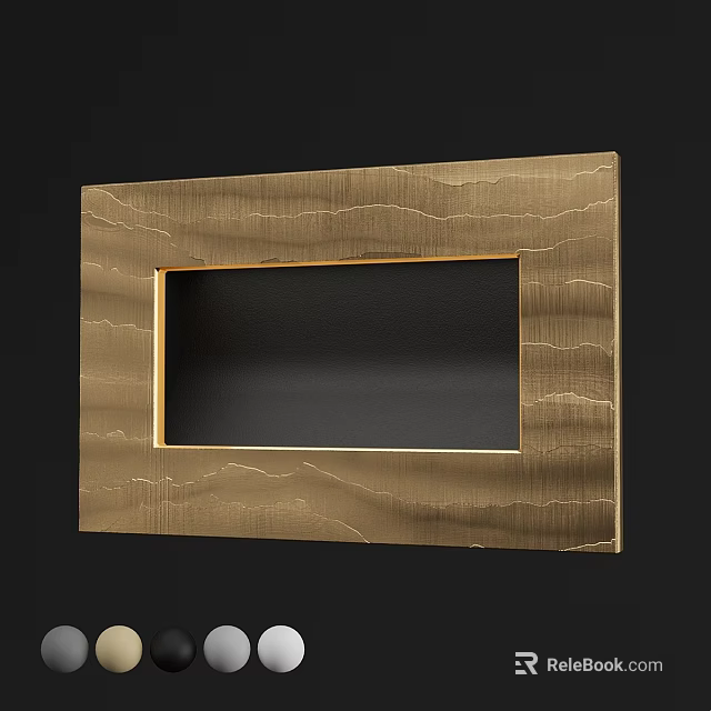 Brushed Brass Decorative Frame With Wavy Texture And Black Center Panel 3d model 