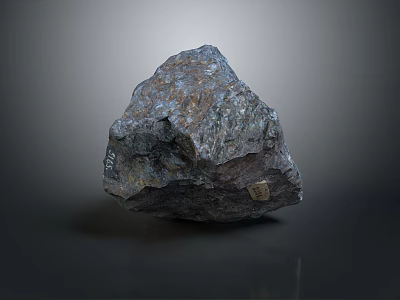 Natural Stone Specimen With Rough Textured Surface And Identification Tag On Dark Background 3d model