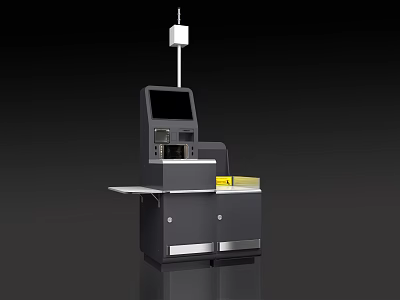 Modern Commercial Self Service Terminal With Touch Screen Scanner And Storage Cabinets 3d model