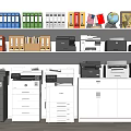 Organized Office Space With Office Appliances Printers File Cabinets Folders And Globe