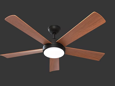 Modern Ceiling Fan With Wooden Blades Black Base And White Light 3d model