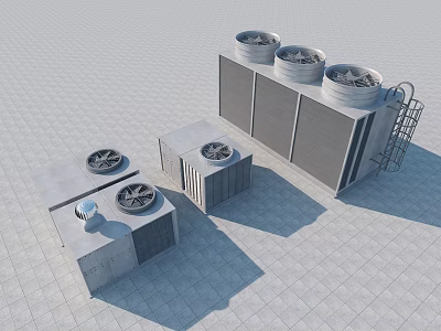 Industrial Cooling Units Featuring Multiple Fans And Metal Structures In Different Sizes 3d model