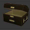Vintage Brown Wooden Chest With Open Lid Golden Hardware And Interior