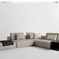 Beige L Shaped Sectional Sofa With Cushions Blanket And Black Side Table 3d model