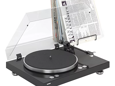 Modern Vinyl Turntable with Transparent Cover and Vinyl Records Display Design 3d model