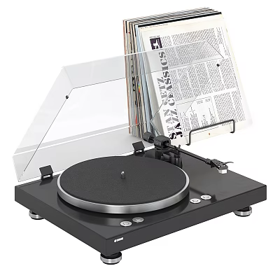 Modern Vinyl Turntable with Transparent Cover and Vinyl Records Display Design 3d model