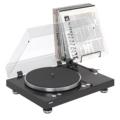 Modern Vinyl Turntable with Transparent Cover and Vinyl Records Display Design 3d model
