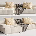 Modern Light Colored Sectional Sofa With Beige Cushions And Dark Throw Blanket 3d model