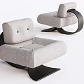 Modern Single Sofa Interior With Light Gray Upholstered Button Tufted Backrest And Black Metal Frame 3d model