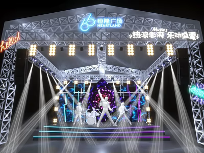 Henglong Plaza Concert Stage With Truss Structure Bright Lighting And Performers 3d model