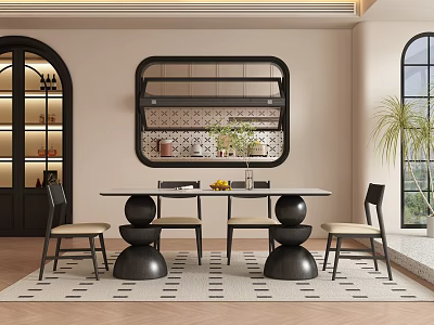 Middle Ancient French Restaurant Dining Tables and Chairs 3d model