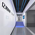 Futuristic Tech Exhibition Space Interior With Robot Displays 5G Signage And LED Lights