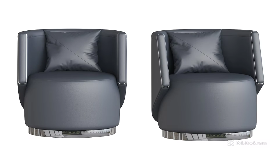 Modern Gray Leather Single Sofa With Soft Pillow And Metal Base Design 3d model