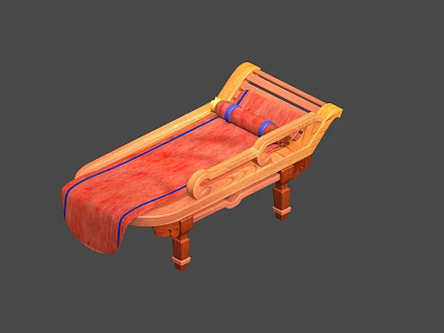 Classic Wooden Chaise Lounge With Red Cushion And Blue Ornate Trim Design 3d model