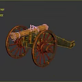 Vintage Military Cannon Weapon With Large Wooden Wheels And Rustic Metal Finish