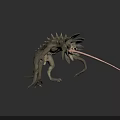Fierce Spiky Reptilian Game Movie Character With Tentacles And Long Tongue