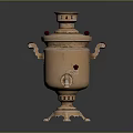 Traditional Decorative Brass Samovar With Dual Handles And Red Accents For Household Use