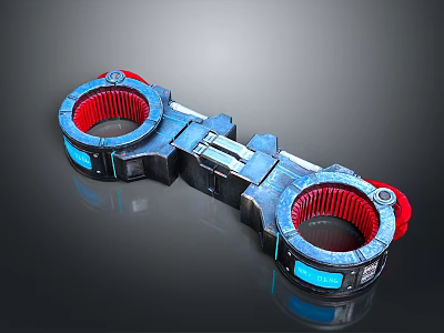 Futuristic Mechanical Device With Red Circular Rings And Blue Illuminated Panels 3d model