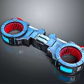 Futuristic Mechanical Device With Red Circular Rings And Blue Illuminated Panels
