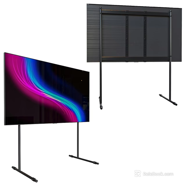 Modern TV With Stand Showing Colorful Screen 3d model