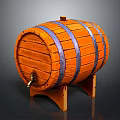Vintage Wooden Wine Barrel With Orange Staves Purple Hoops And Spigot Stand
